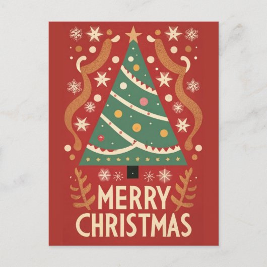 Retro Weihnachtsbaum Traditionelles Design Postkarte (Vorderseite)