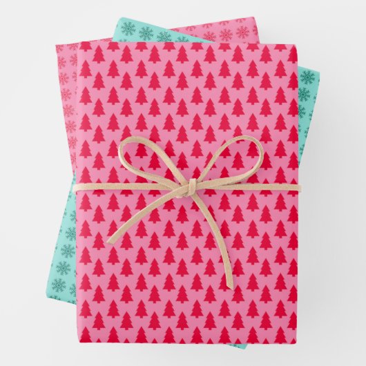 Retro Weihnachtsbaum und Schneeflocken Geschenkpapier Set (Beispiel)