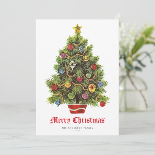 Retro Weihnachtsbaum Weihnachtskarte (Stehend Vorderseite)