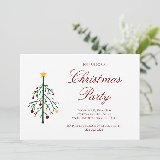 Retro Weihnachtsbaum Zeichnend festes Party Einladung (Stehend Vorderseite)