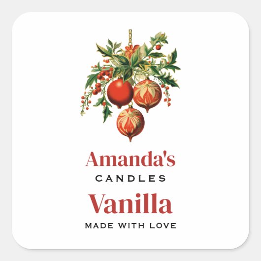 Retro Weihnachtsbaumdekorationen Candle Crafting Quadratischer Aufkleber (Vorderseite)