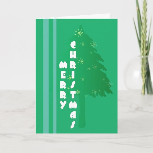 Retro Weihnachtsbaumdesign Feiertagskarte (Vorderseite)
