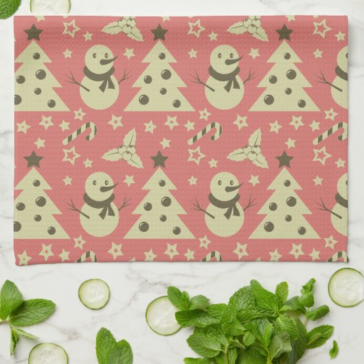Retro Weihnachtsbäume Heilige Beerenstrasse Geschirrtuch (Gefaltet)