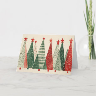 Retro-Weihnachtsbäume im Stil der Mitte des 20. Ja Feiertagskarte
