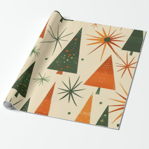 Retro-Weihnachtsbäume im Stil der Mitte des 20. Ja Geschenkpapier