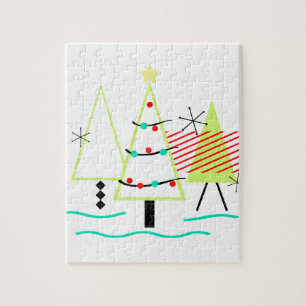 Retro-Weihnachtsbäume im Stil der Mitte des 20. Ja Puzzle