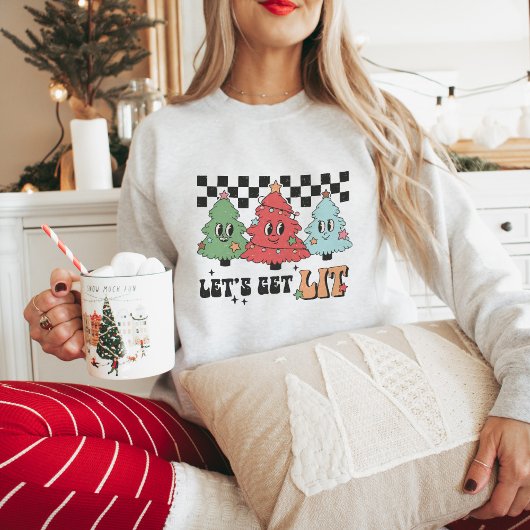 Retro Weihnachtsbäume Lass uns Lit holen Sweatshirt
