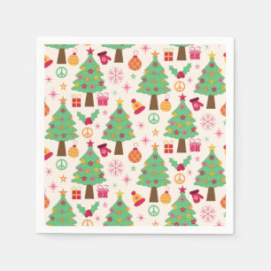 Retro-Weihnachtsbäume mit Friedenszeichen-Muster Serviette