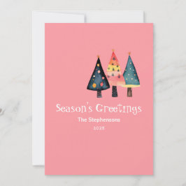 Retro Weihnachtsbäume Niedlich Pink Flat Holiday C Feiertagskarte