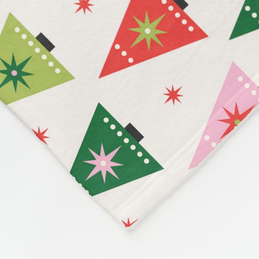 Retro Weihnachtsbäume rot und rosa Fleecedecke (Ecke)