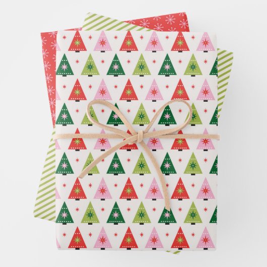 Retro Weihnachtsbäume Wrapping Paper Sheets Geschenkpapier Set (Beispiel)