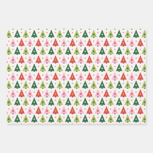 Retro Weihnachtsbäume Wrapping Paper Sheets Geschenkpapier Set (Vorderseite)