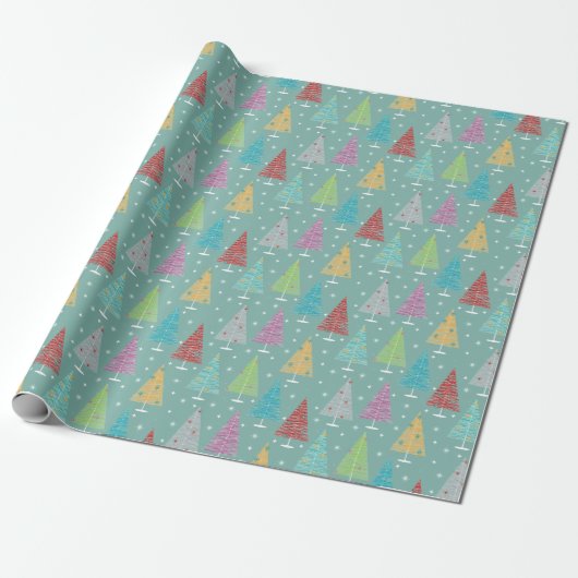 Retro Weihnachtsbaumen Aquamarine Weihnachten Geschenkpapier (Ungerollt)