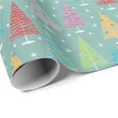 Retro Weihnachtsbaumen Aquamarine Weihnachten Geschenkpapier (Rolleneckpunkt)