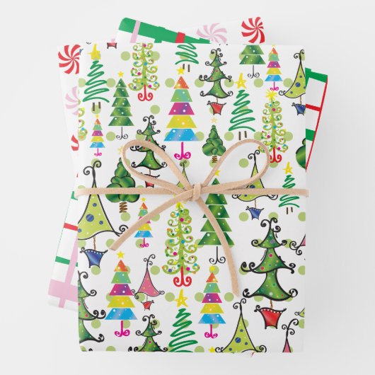Retro Weihnachtsbaumen Candy Pink Rosa Grün Muster Geschenkpapier Set (Beispiel)