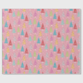 Retro Weihnachtsbaumen Rosa Weihnachten Geschenkpapier (Flach)