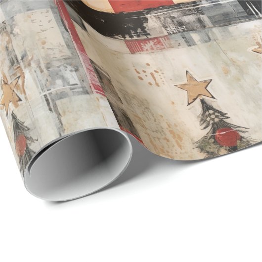 Retro Weihnachtsbaumen Vintag Geschenkpapier (Rolleneckpunkt)