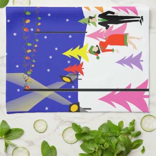 Retro WeihnachtsBaumfarm-Geschirrtuch Küchentuch (Gefaltet)