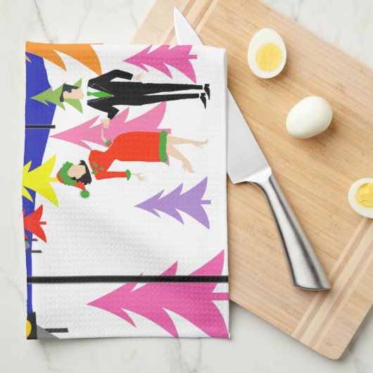 Retro WeihnachtsBaumfarm-Geschirrtuch Küchentuch (Viertel Falte)