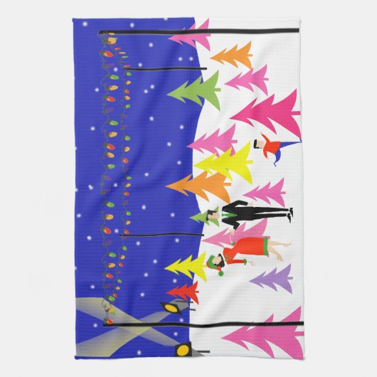 Retro WeihnachtsBaumfarm-Geschirrtuch Küchentuch (Vertikal)