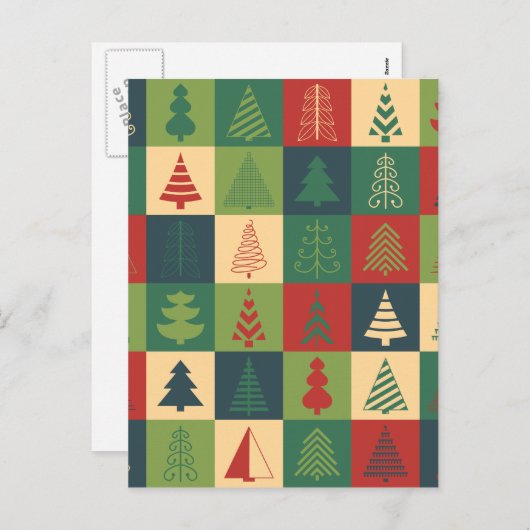 Retro Weihnachtsbaummuster Feiertagspostkarte (Vorne/Hinten)