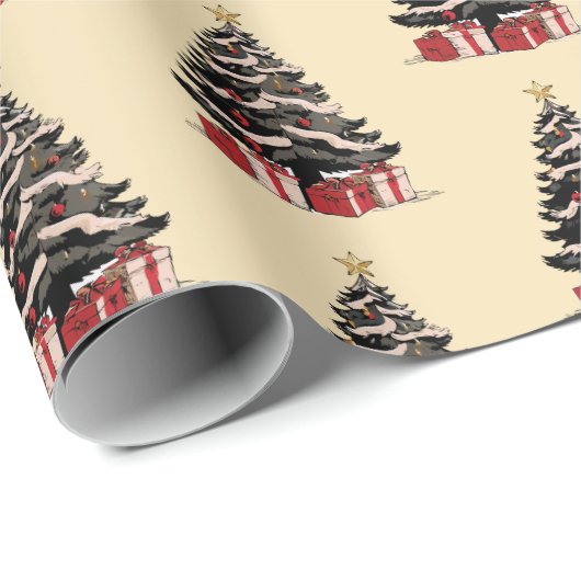 Retro Weihnachtsbaummuster-Papier Geschenkpapier (Rolleneckpunkt)