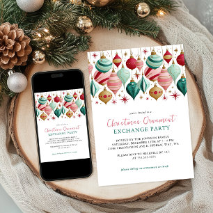 Retro-Weihnachtsbaumschmuck-Tauschparty Einladung