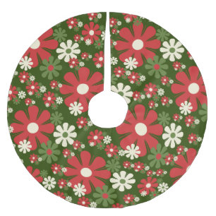 Retro-Weihnachtsblumen 60er 70er Floralmuster Polyester Weihnachtsbaumdecke