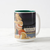 Retro WeihnachtsButton oben Zweifarbige Tasse (VorderseiteRechts)