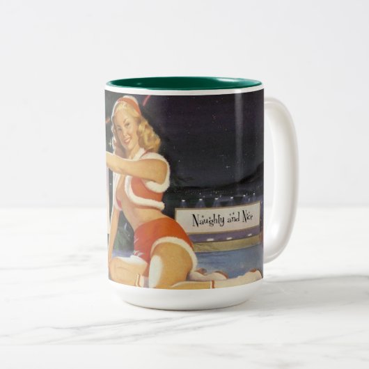 Retro WeihnachtsButton oben Zweifarbige Tasse (VorderseiteRechts)