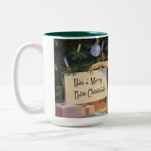 Retro WeihnachtsButton oben Zweifarbige Tasse (Links)