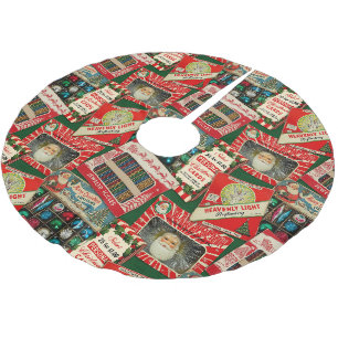 Retro-Weihnachtsdekorationen-Kollage Polyester Weihnachtsbaumdecke