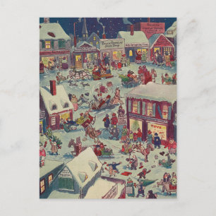 Retro-Weihnachtsdorf-Chaos-Feiertagspostkarte Feiertagspostkarte