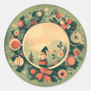 Retro Weihnachtself Vintage Weihnachten Runder Aufkleber