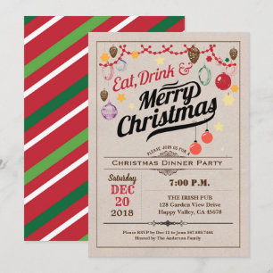 Retro-Weihnachtsfeier Essen Trinken Frohe Weihnach Einladung