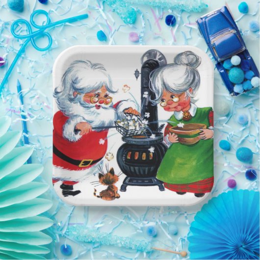 Retro Weihnachtsfeier Weihnachten Frau Claus  Pappteller (Party)