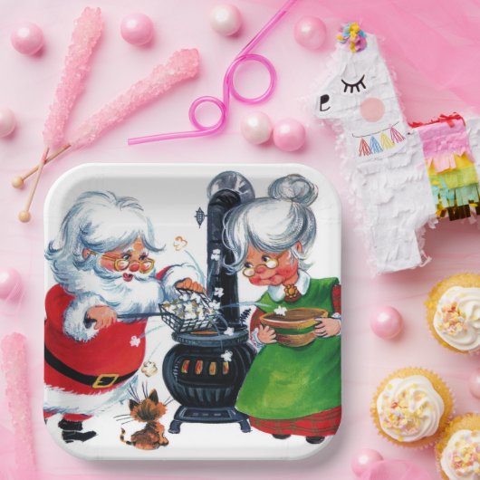 Retro Weihnachtsfeier Weihnachten Frau Claus Pappteller (Party)