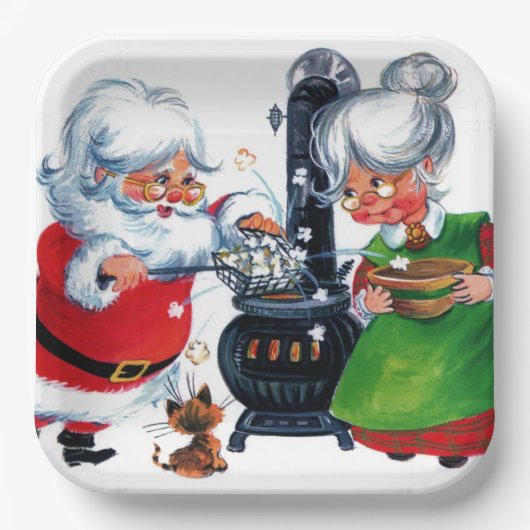 Retro Weihnachtsfeier Weihnachten Frau Claus  Pappteller (Vorderseite)