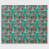 Retro, Weihnachtsfeiern, Ornamente, Grün und Rot Geschenkpapier (Flach)