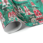 Retro, Weihnachtsfeiern, Ornamente, Grün und Rot Geschenkpapier (Rolleneckpunkt)