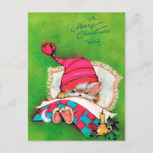 Retro Weihnachtsfeiertag Katzenpostkarte Feiertagspostkarte
