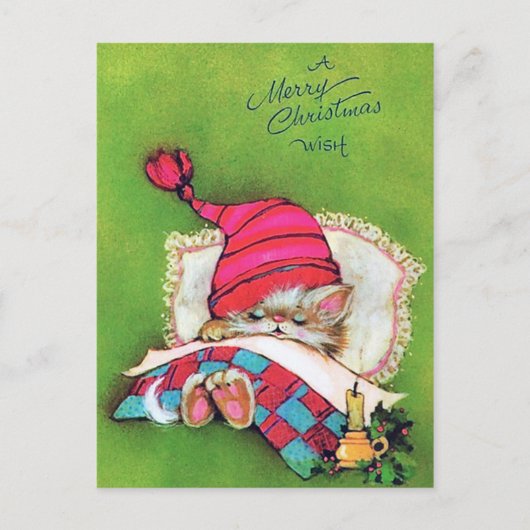Retro Weihnachtsfeiertag Katzenpostkarte Feiertagspostkarte (Vorderseite)