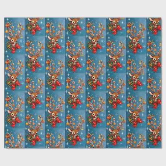 Retro Weihnachtsfeiertag Rentier Geschenkpapier (Flach)