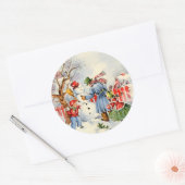 Retro-Weihnachtsfeiertag Runder Aufkleber (Umschlag)