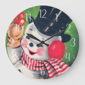 Retro Weihnachtsfeiertag Snowman Große Wanduhr (Vorderseite)