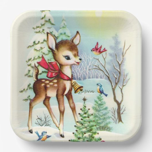 Retro-Weihnachtsfest Pappteller (Vorderseite)