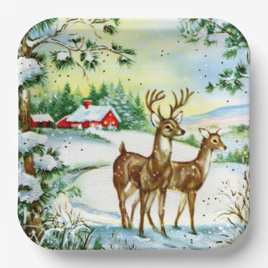 Retro-Weihnachtsfest Pappteller (Vorderseite)