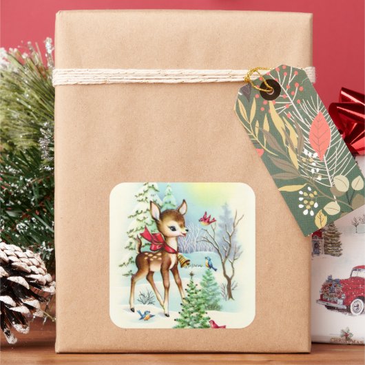 Retro Weihnachtsfest Quadratischer Aufkleber (Feiertag)