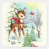 Retro Weihnachtsfest Quadratischer Aufkleber (Vorderseite)