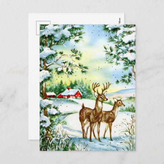 Retro Weihnachtsfest Rentiere Feiertagspostkarte (Vorne/Hinten)
